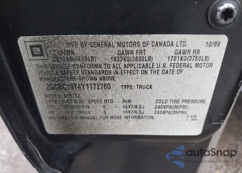 2000 Chevrolet Silverado 1500 Ls из США, поврежденный, VIN 2GCEC19T4Y1172760